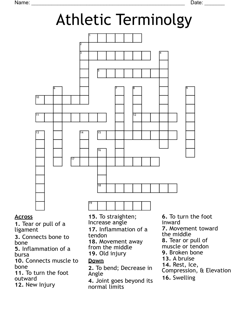 Athletic Terminolgy Crossword