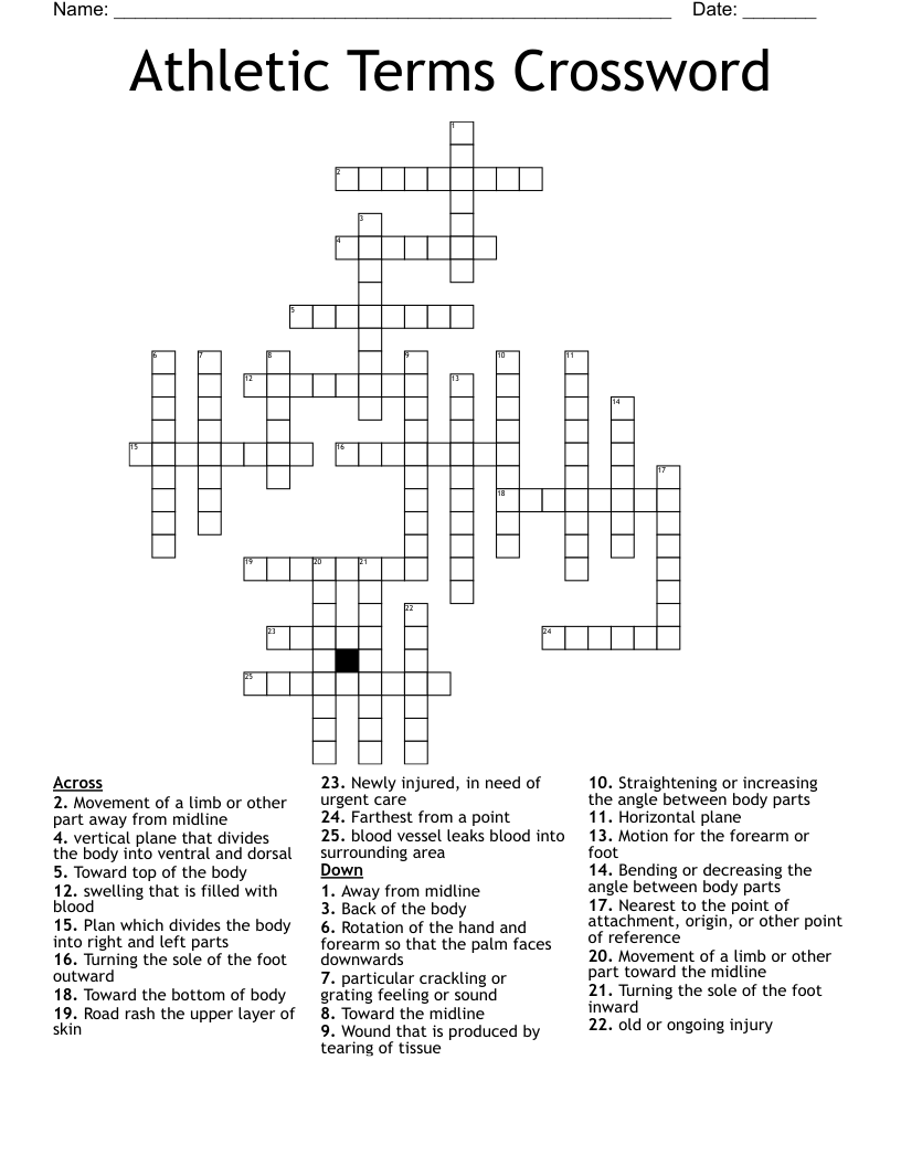 Athletic Terms Crossword