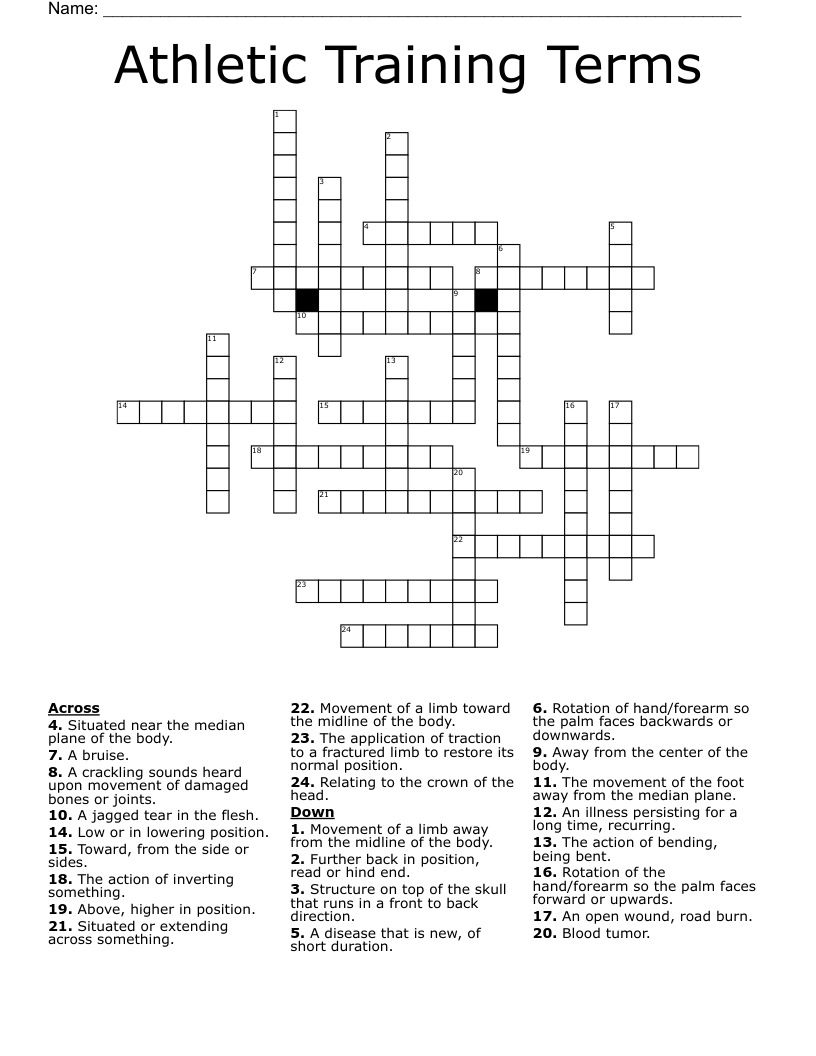 Athletic Training Terms  Crossword