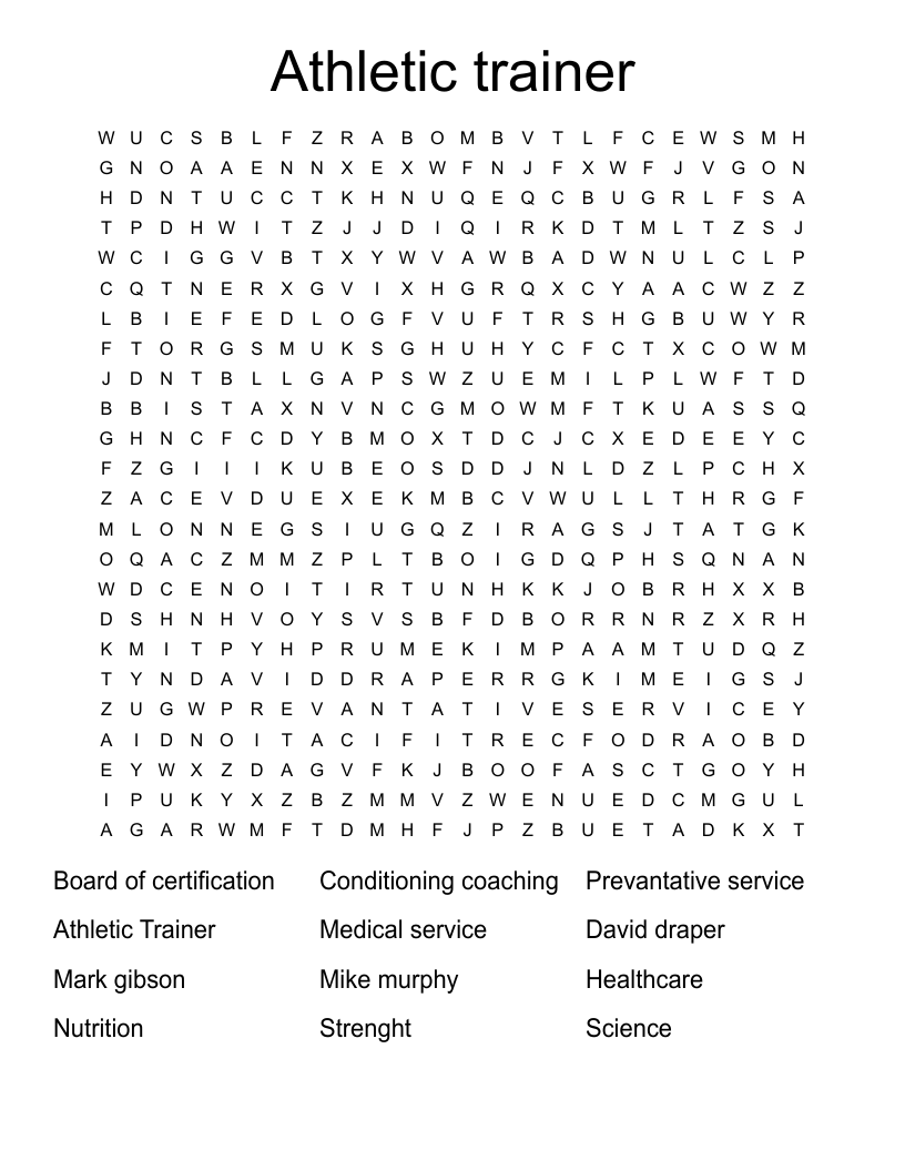 Athletic trainer Word Search