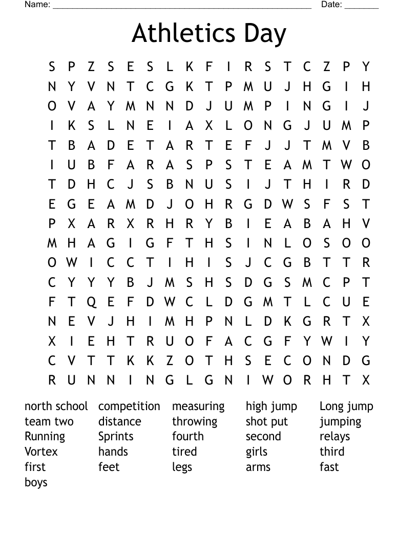 Athletics Day Word Search