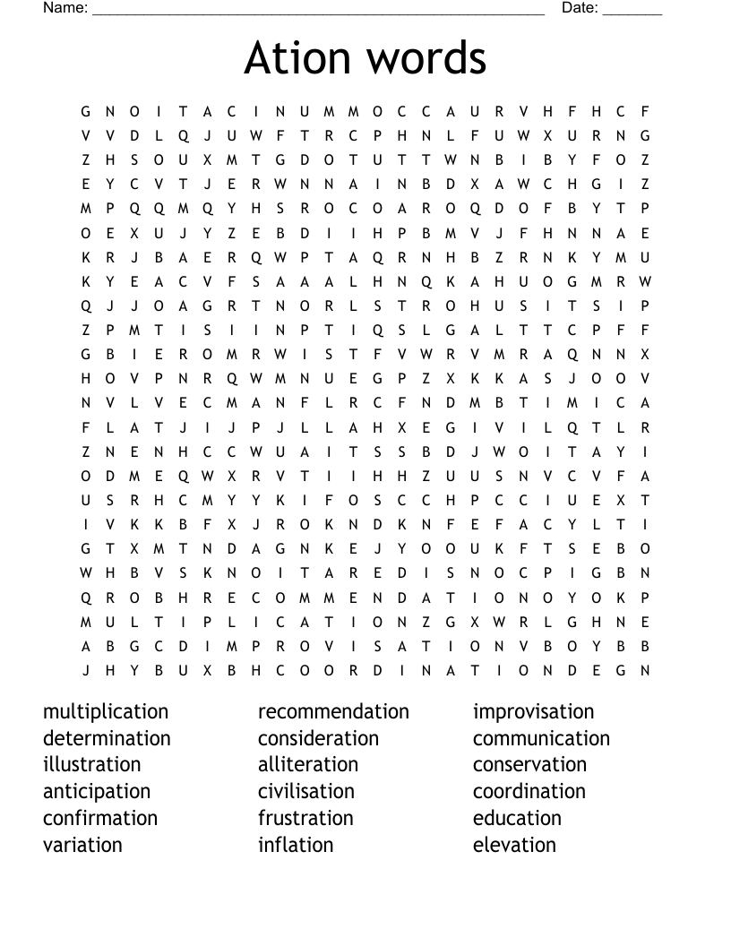Ation words Word Search