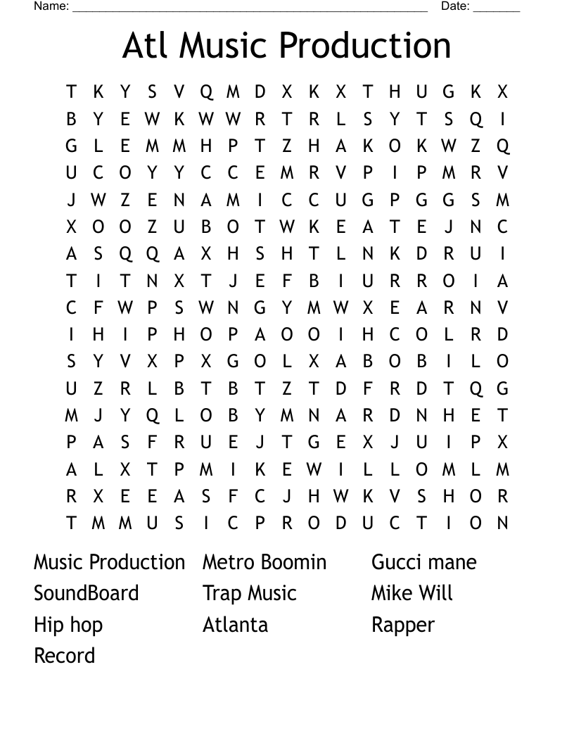 Atl Music Production Word Search