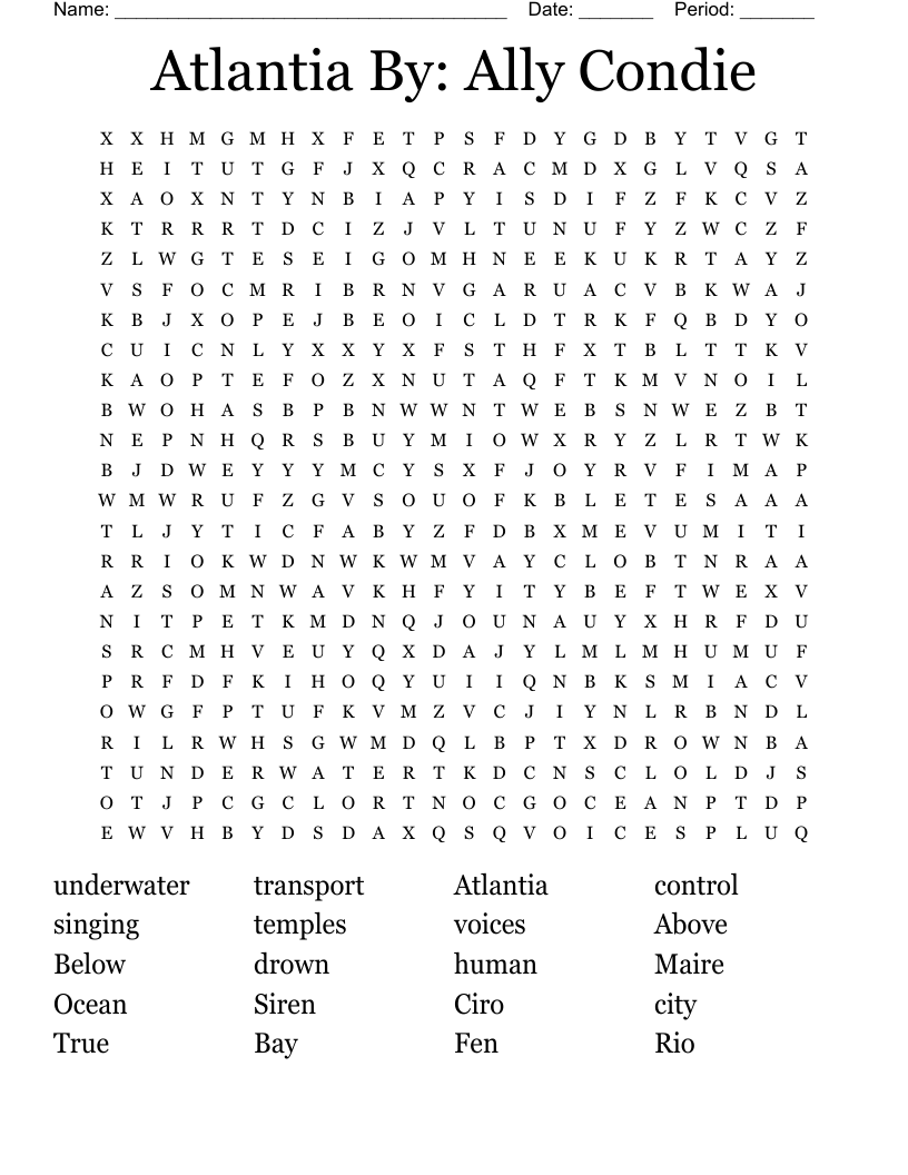 Atlantia By: Ally Condie Word Search