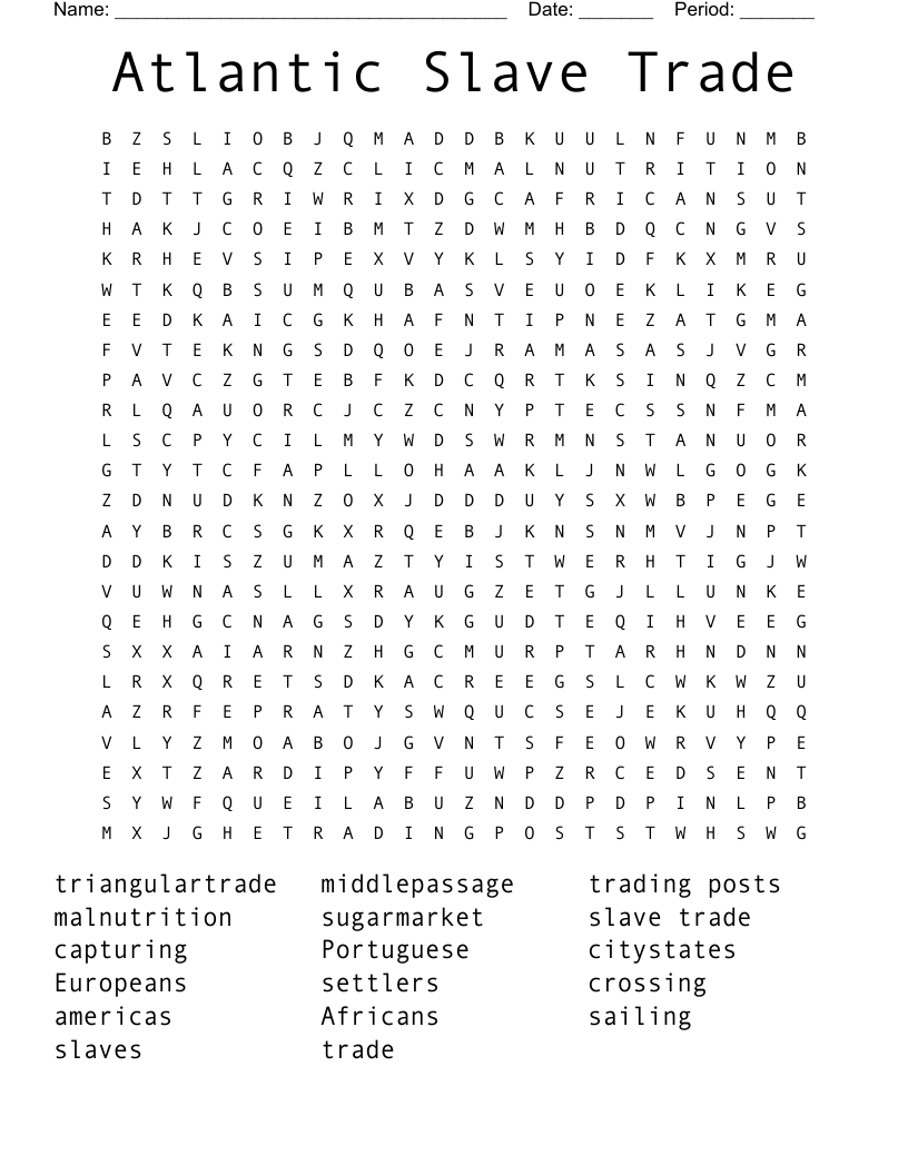 Atlantic Slave Trade Word Search