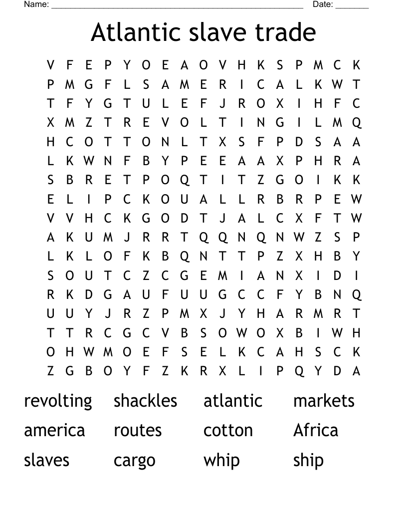 Atlantic slave trade Word Search