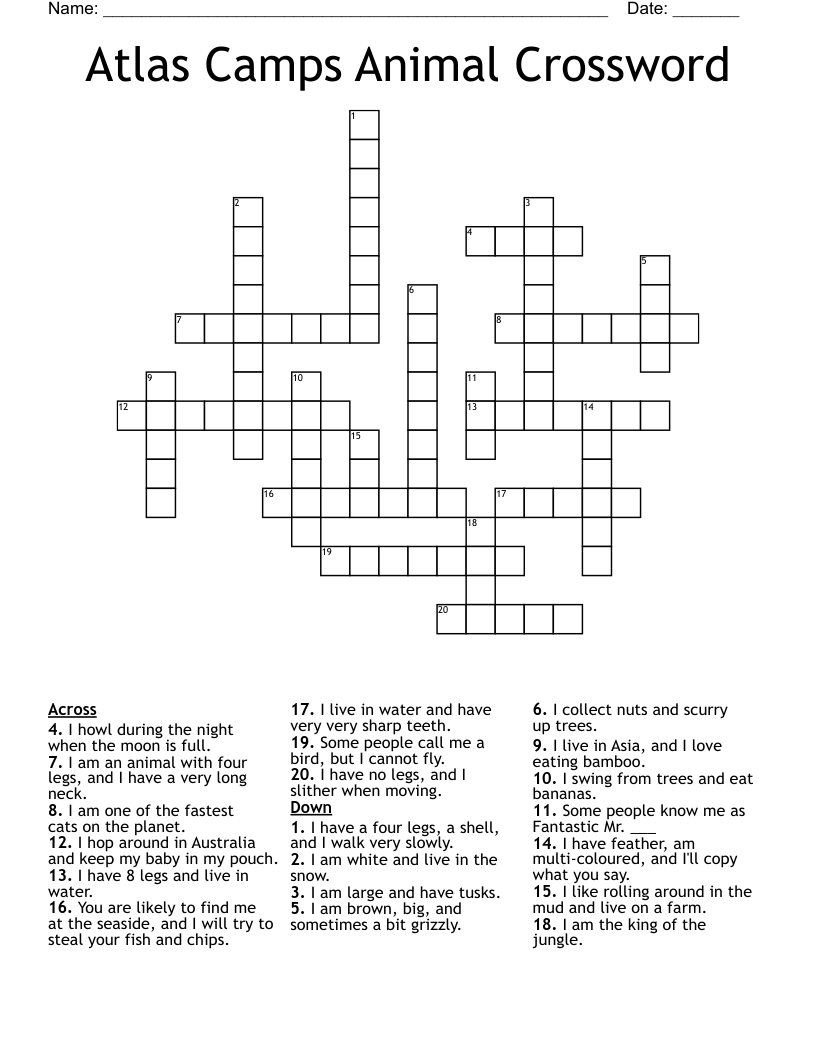 Atlas Camps Animal Crossword