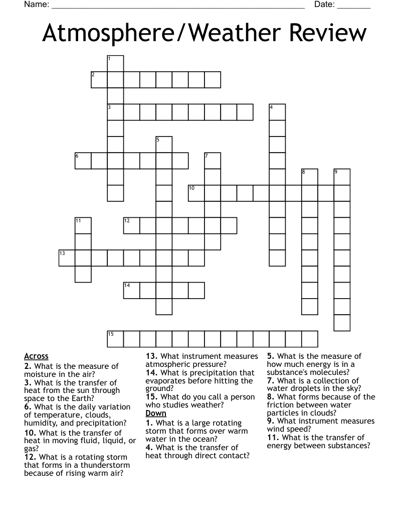 Atmosphere/Weather Review Crossword