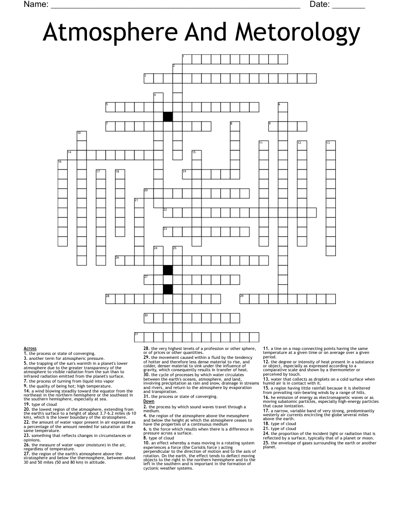 Atmosphere And Metorology Crossword