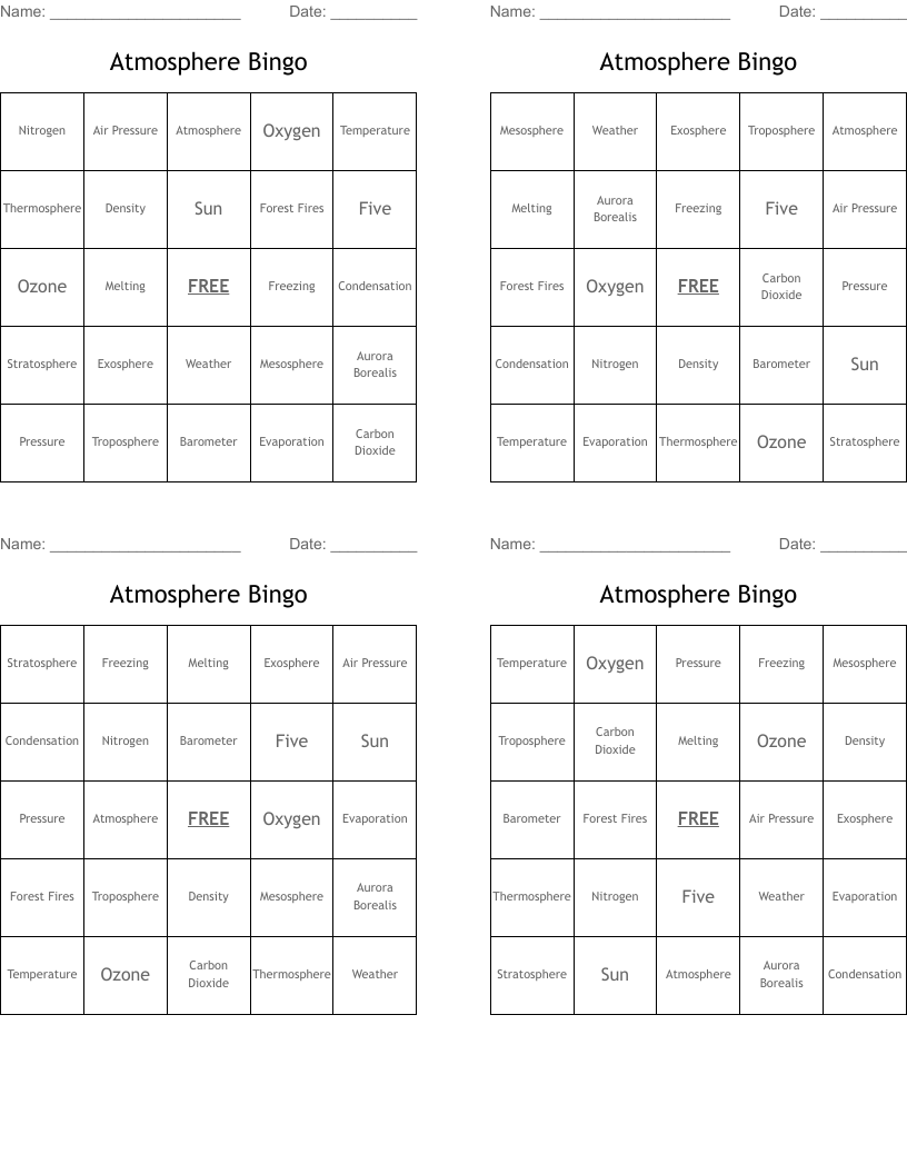 Atmosphere Bingo