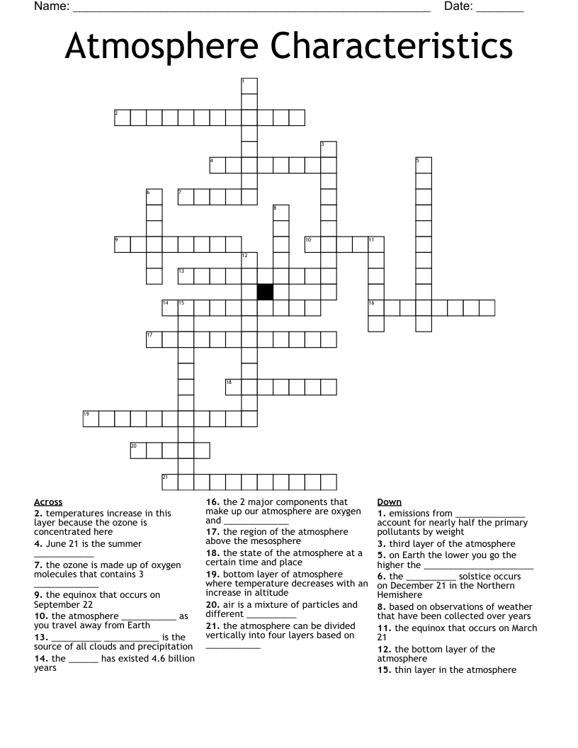 Atmosphere Characteristics Crossword