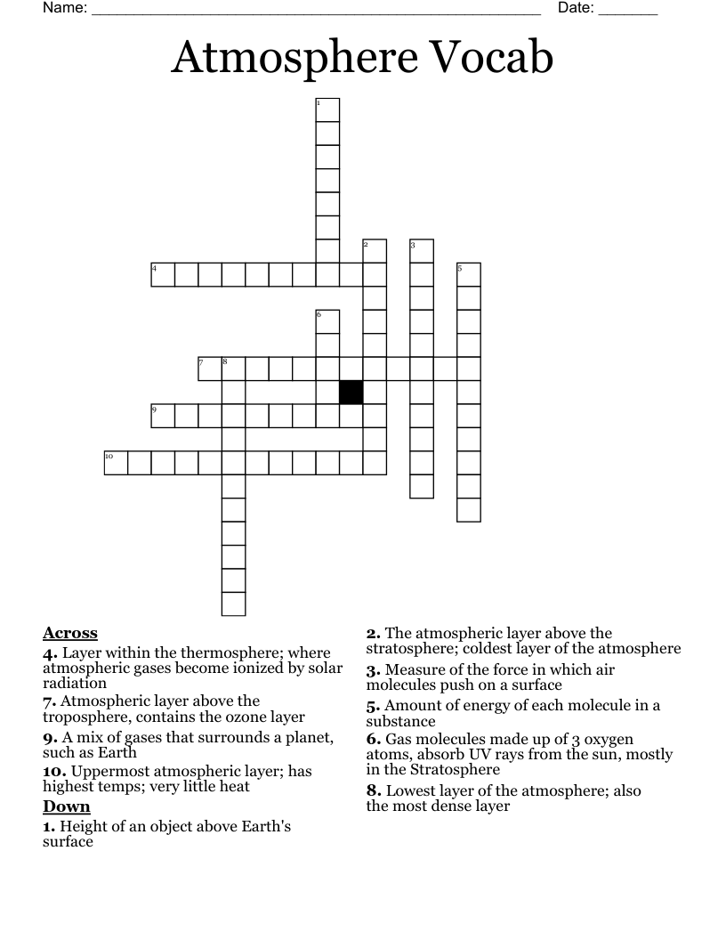 Atmosphere Vocab Crossword