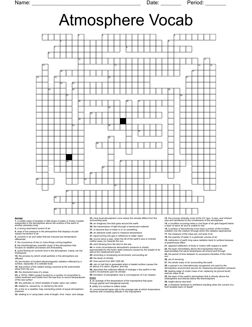 Atmosphere Vocab Crossword