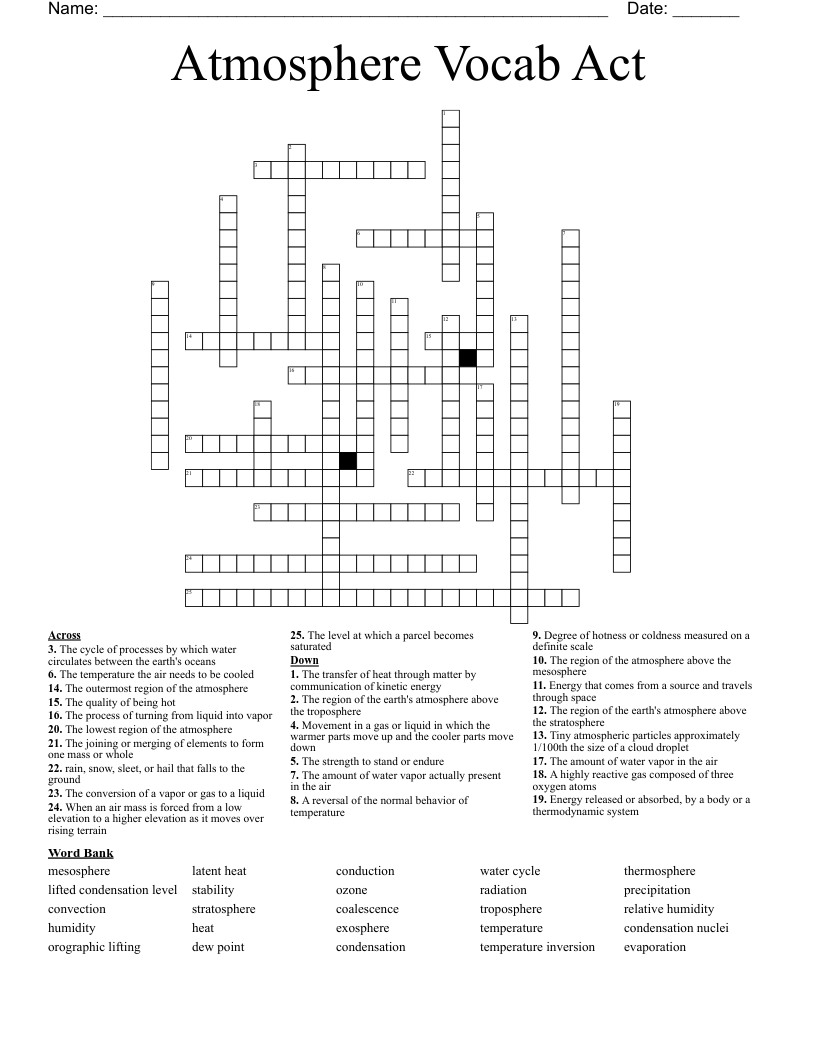 Atmosphere Vocab Act Crossword