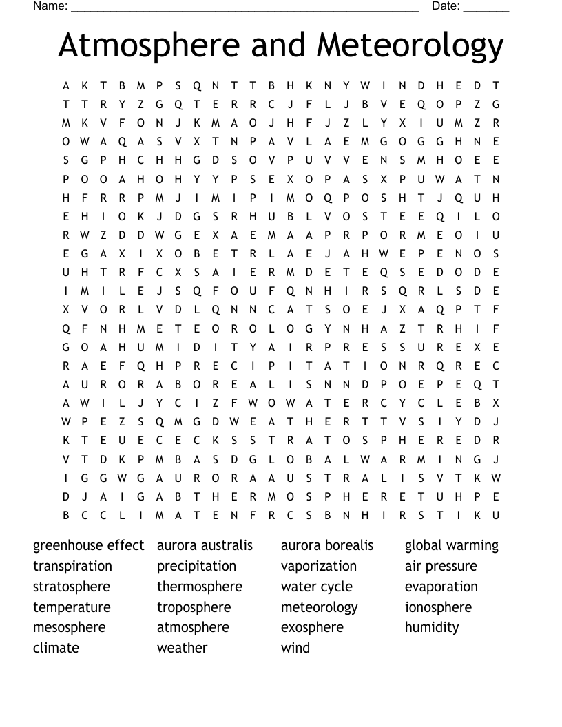 Atmosphere and Meteorology Word Search