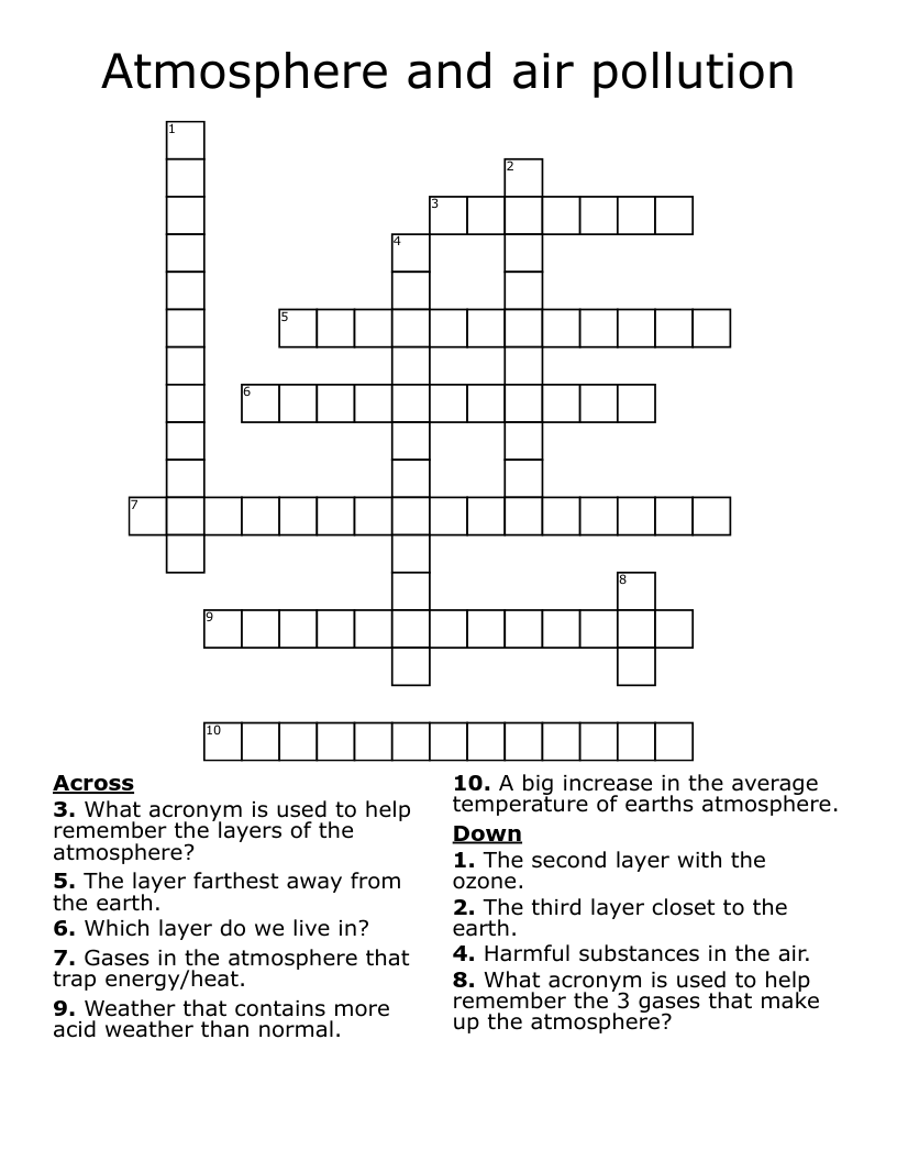 Atmosphere and air pollution  Crossword