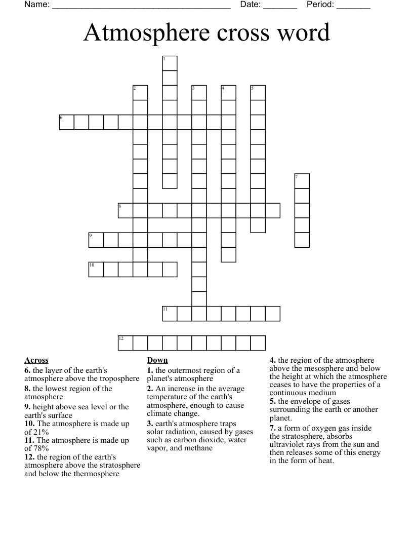 Atmosphere cross word