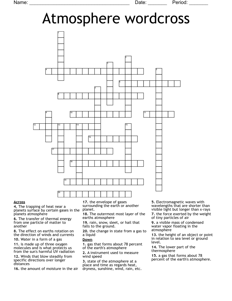 Atmosphere wordcross  Crossword