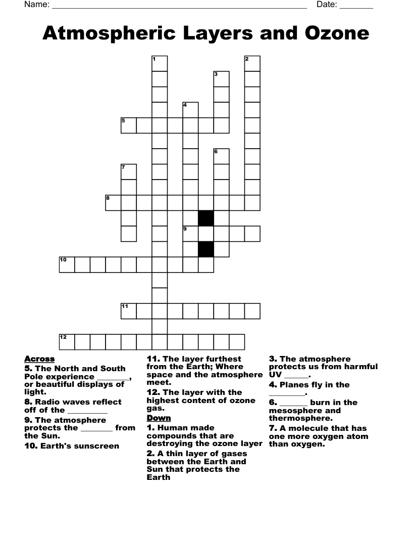 Atmospheric Layers and Ozone Crossword
