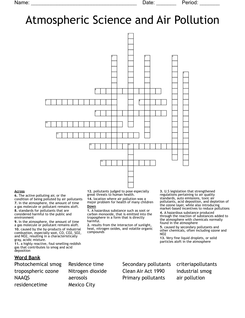 Atmospheric Science and Air Pollution Crossword