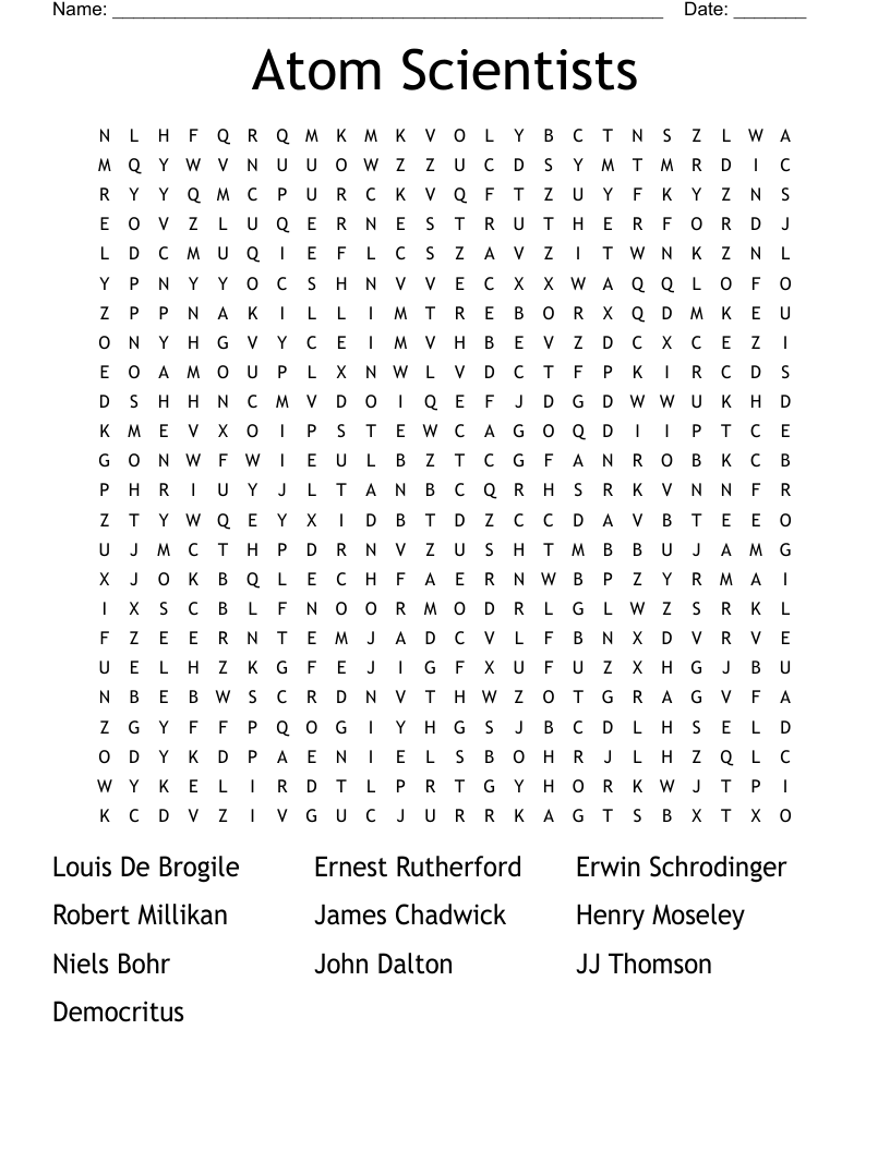 Atom Scientists  Word Search