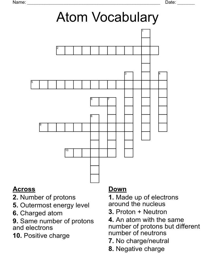 Atom Vocabulary Crossword