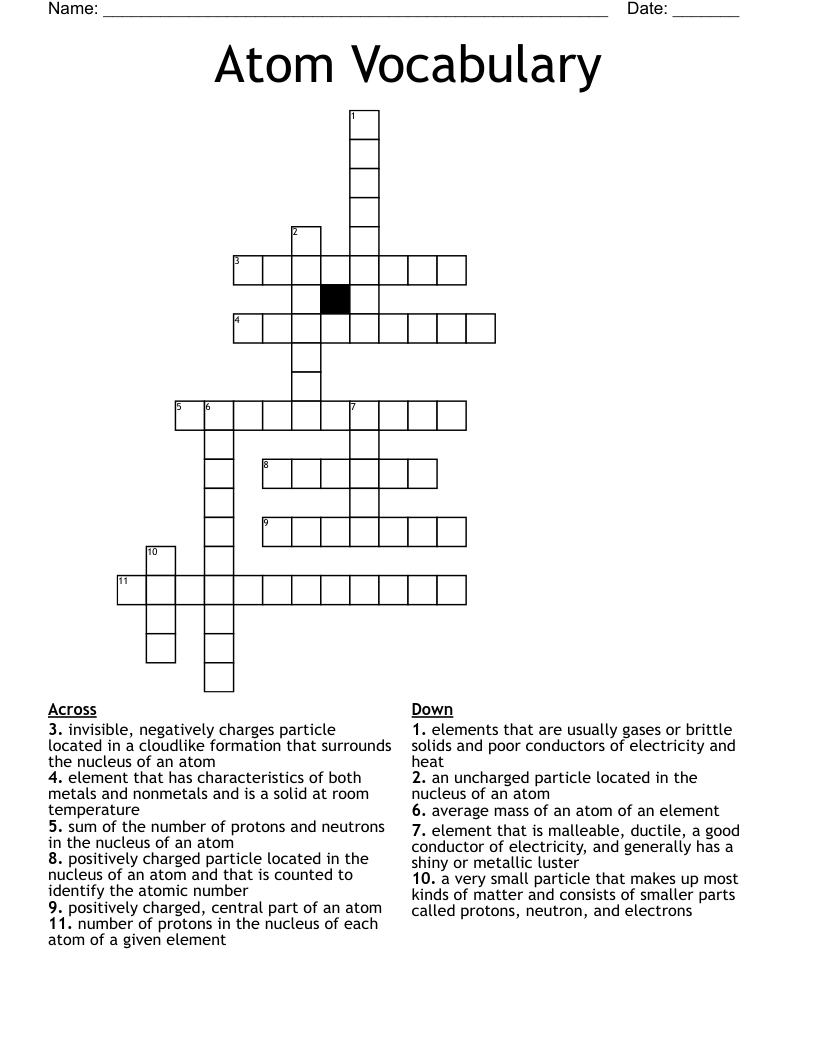 Atom Vocabulary  Crossword