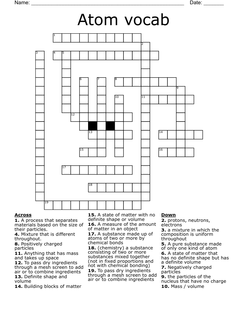 Atom vocab Crossword