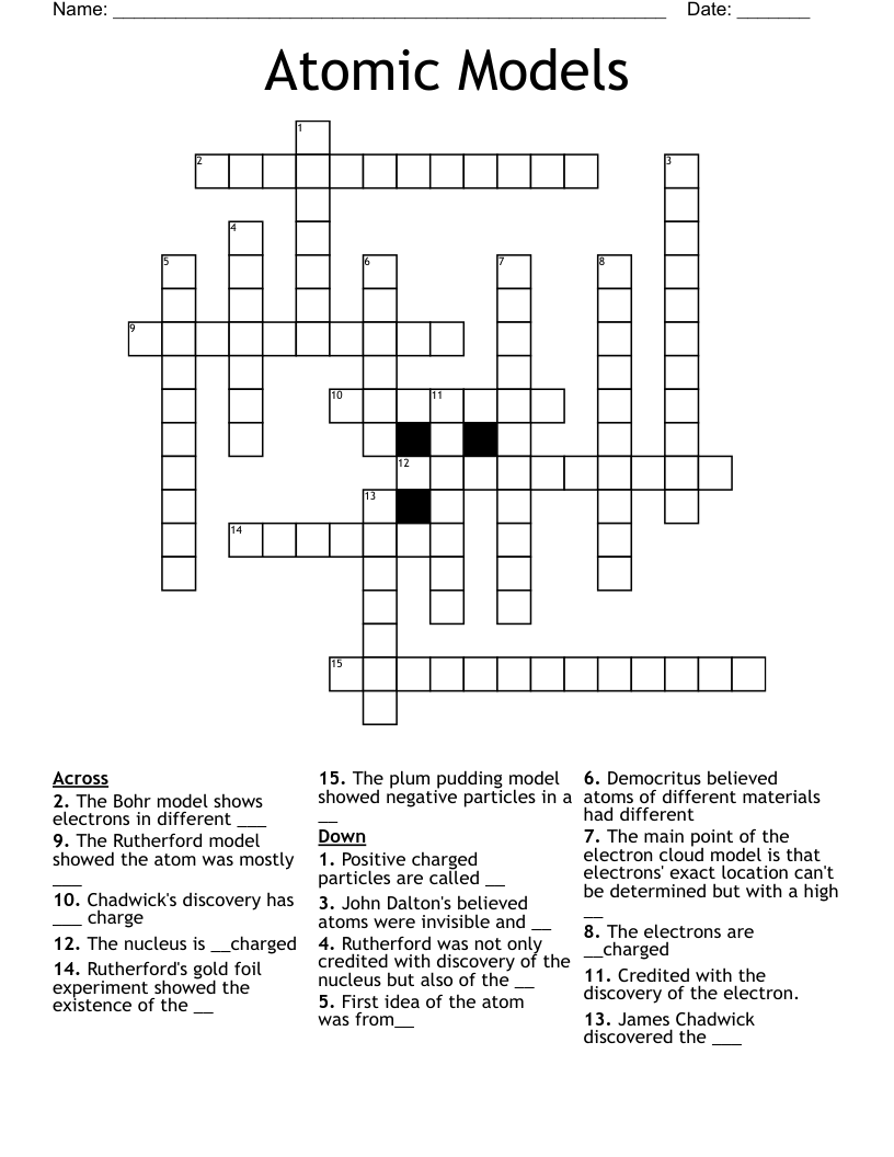 Atomic Models Crossword