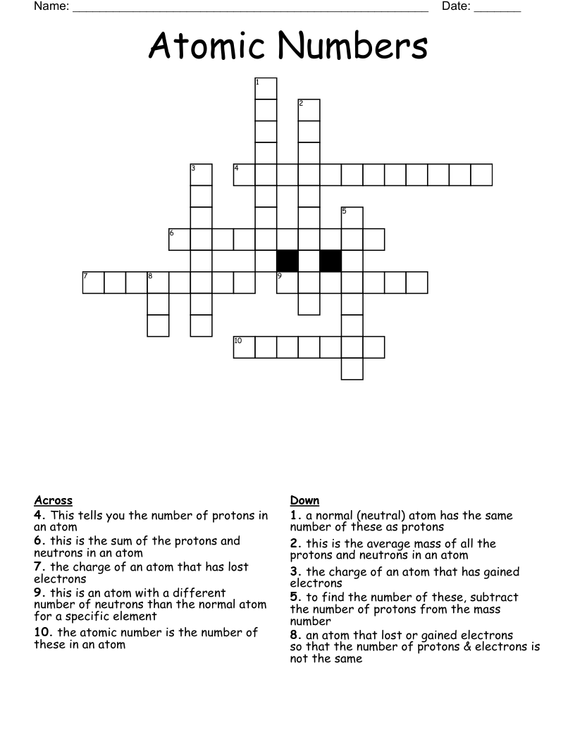 Atomic Numbers Crossword