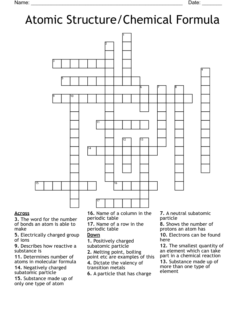 Atomic Structure/Chemical Formula Crossword