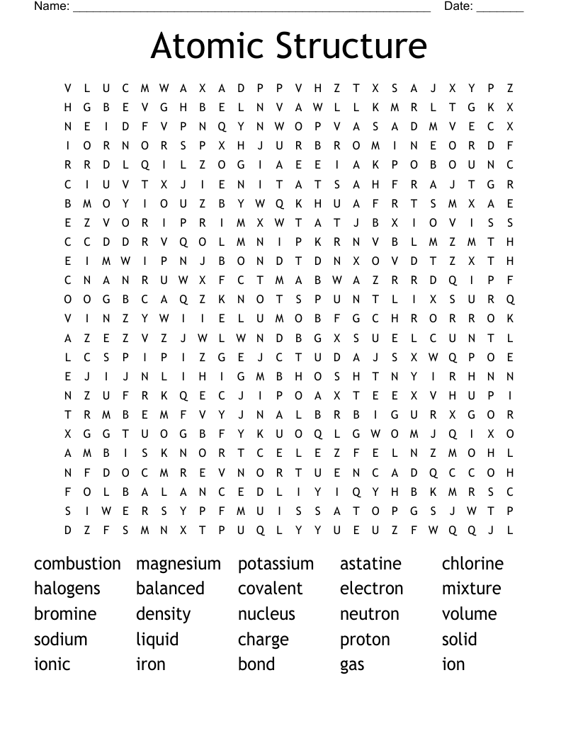 Atomic Structure Word Search