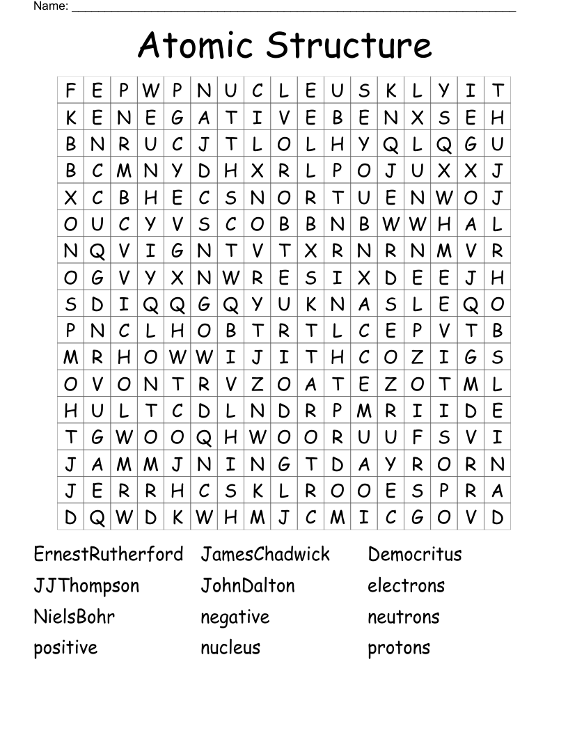 Atomic Structure Word Search