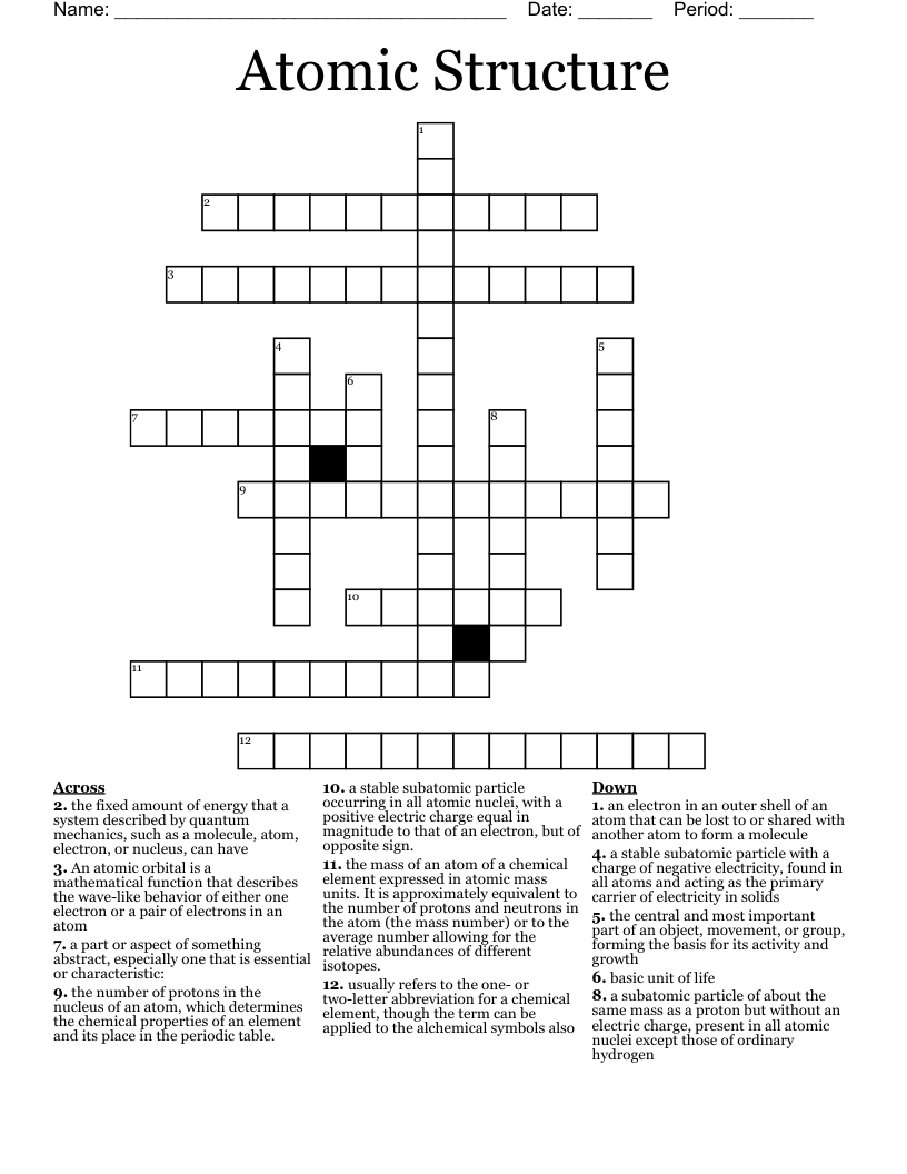 Atomic Structure Crossword