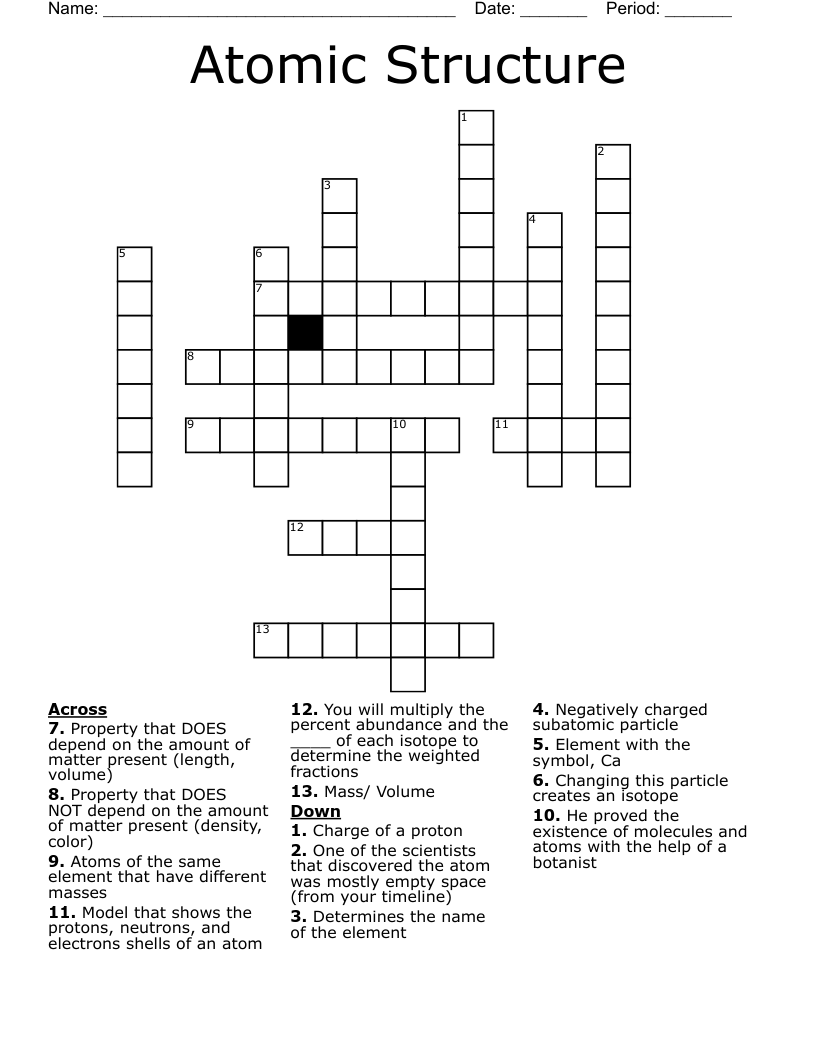 Atomic Structure Crossword