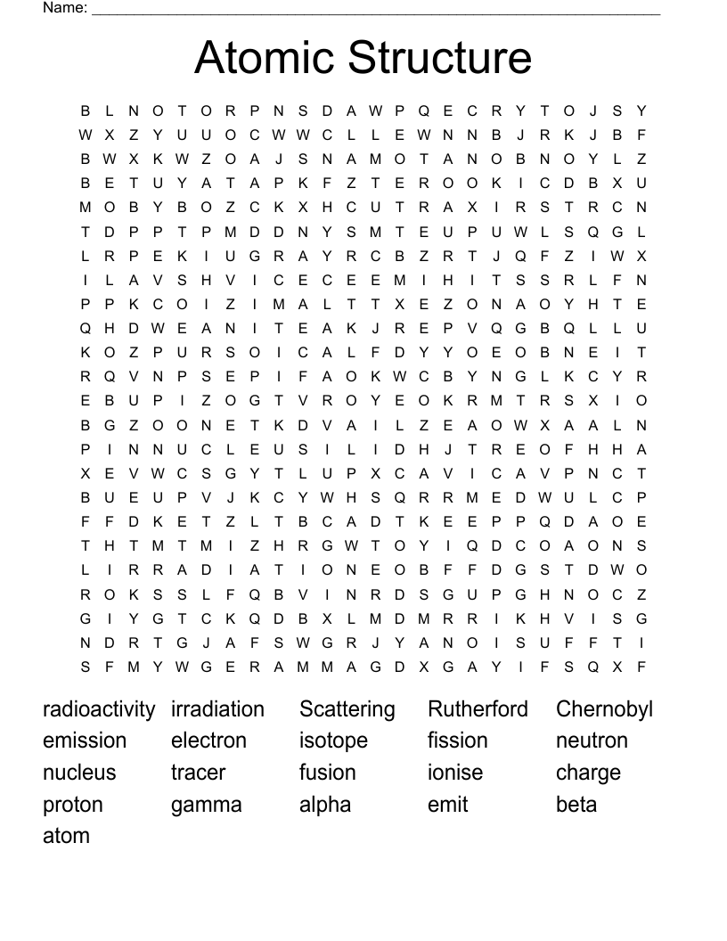 Atomic Structure Word Search