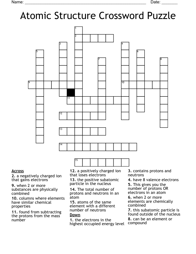 Atomic Structure Crossword Puzzle