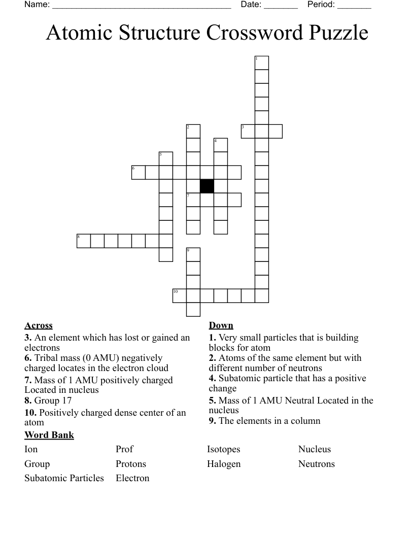 Atomic Structure Crossword Puzzle 