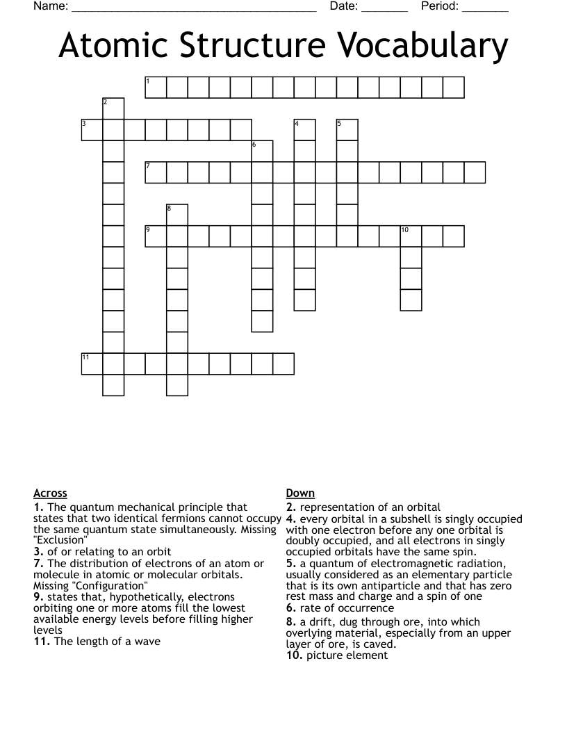 Atomic Structure Vocabulary Crossword