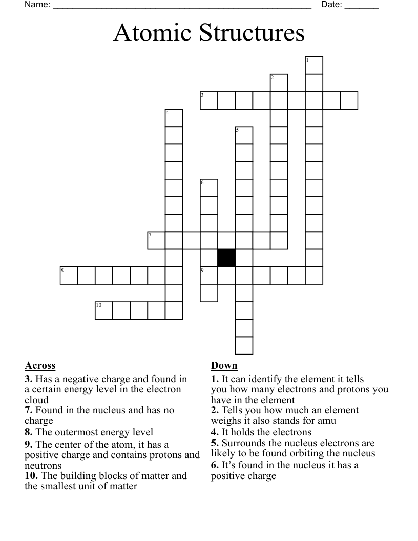 Atomic Structures Crossword