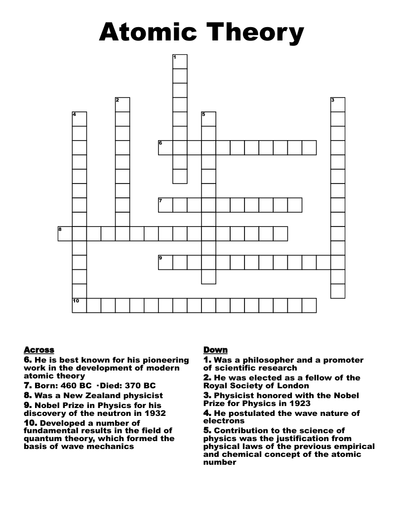 Atomic Theory Crossword