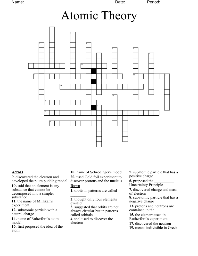 Atomic Theory Crossword
