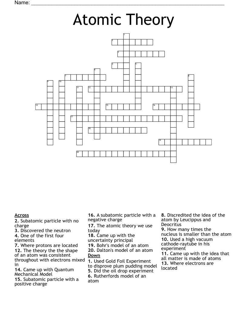 Atomic Theory Crossword