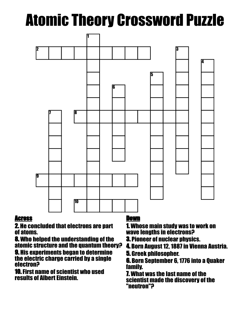 Atomic Theory Crossword Puzzle