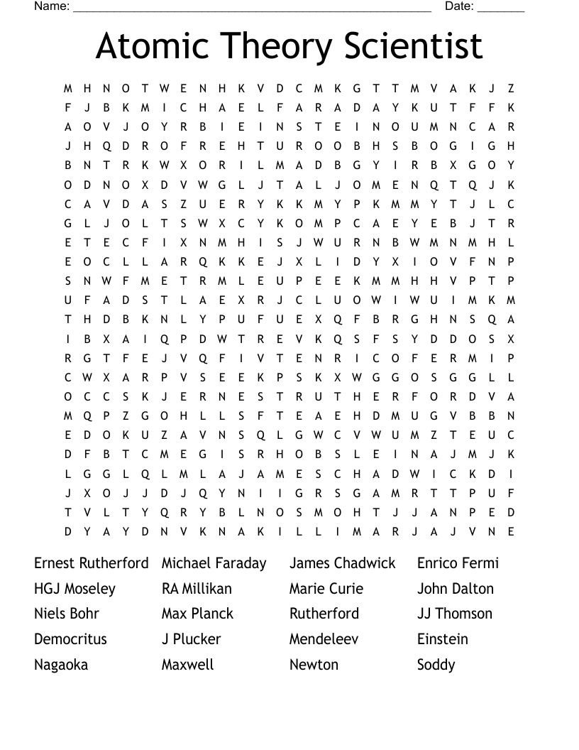 Atomic Theory Scientist  Word Search
