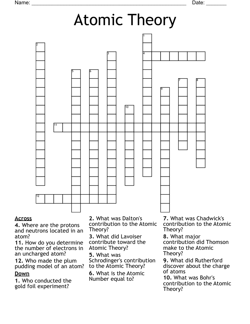 Atomic Theory  Crossword