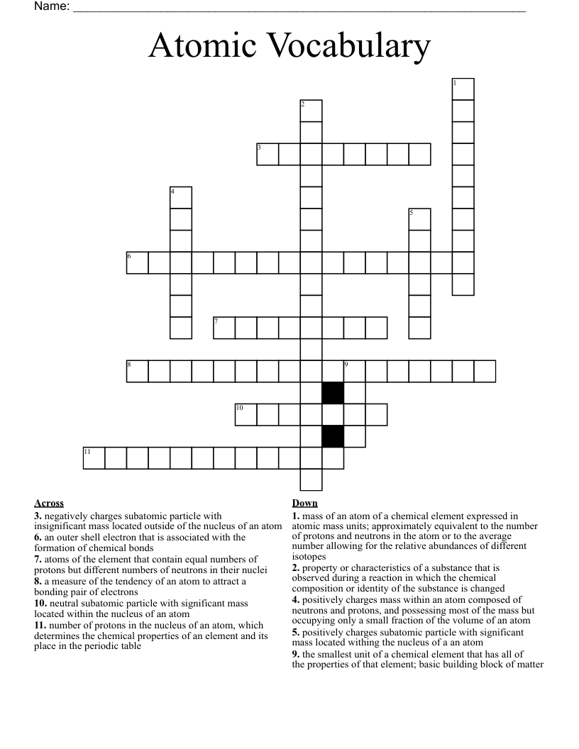 Atomic Vocabulary Crossword