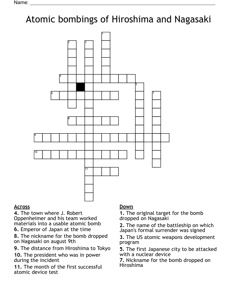 Atomic bombings of Hiroshima and Nagasaki  Crossword