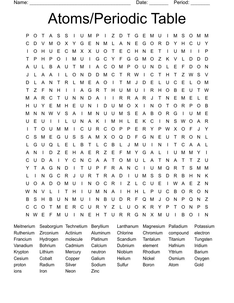 Atoms/Periodic Table  Word Search