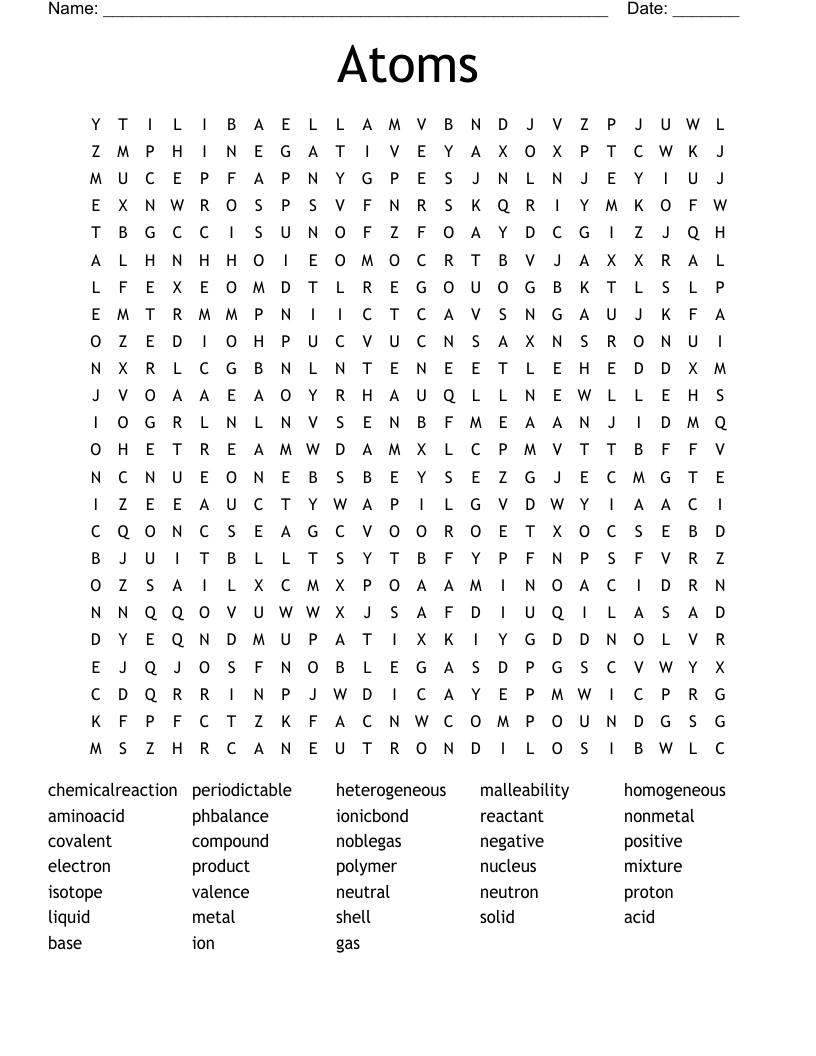 Atoms Word Search